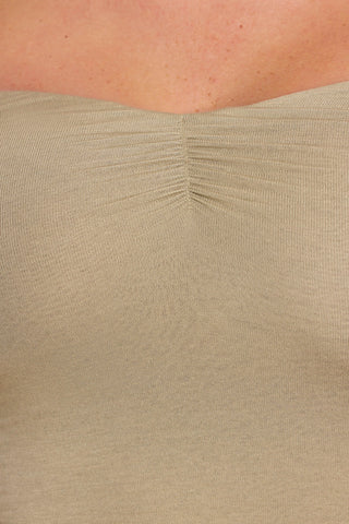 Long Sleeve Off-The-Shoulder Modal Cashmere Blend Maxi Dress in Taupe