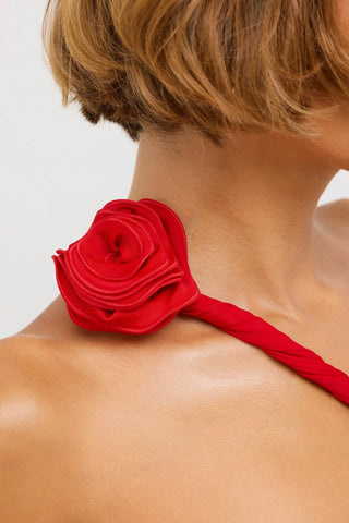 Premium Jersey Asymmetric Cut Out Maxi Dress  in Scarlet Red