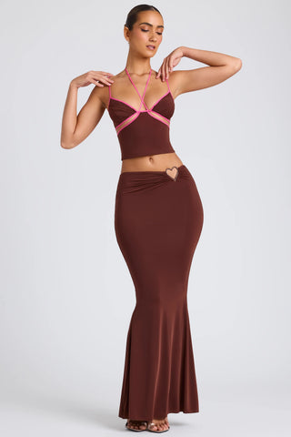 Mid Rise Maxi Skirt in Chocolate Brown