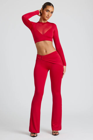 Tall Draped Detail Straight Leg Trousers in Fire Red