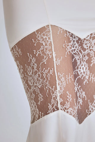 Lace Panel Fishtail Maxi Skirt in Ivory