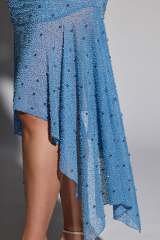 Embellished Handkerchief Hem Skirt in Smokey Blue