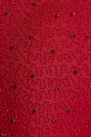 Embellished Plunge Neck Evening Gown in Red