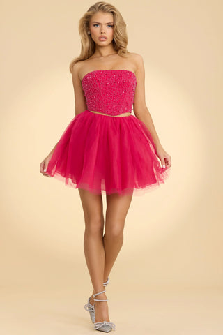 Strapless Corset Crop Top in Hot Pink