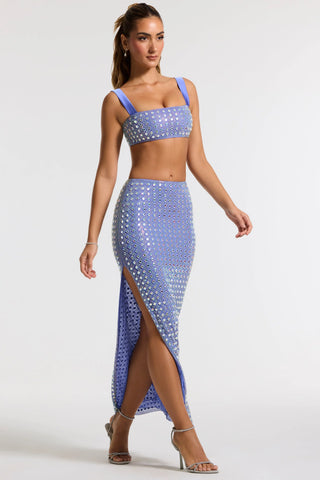 Embellished Mid Rise Gown Skirt in Blue