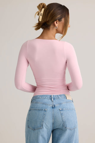 Modal Ruched Long-Sleeve Top in Baby Pink