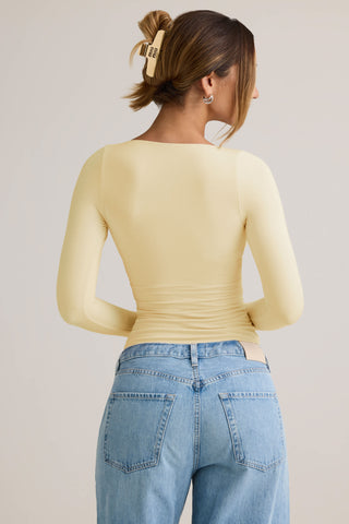 Modal Ruched Long-Sleeve Top in ButterCream Yellow