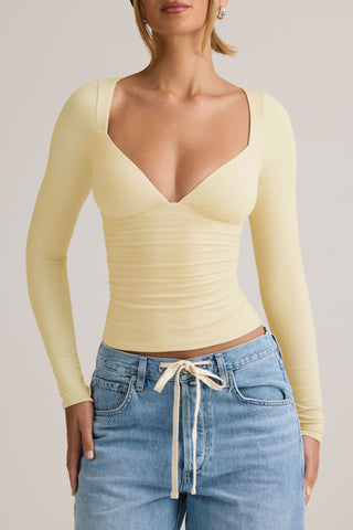 Modal Ruched Long-Sleeve Top in ButterCream Yellow