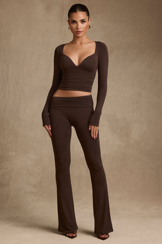Modal Ruched Long-Sleeve Top in Chocolate Brown