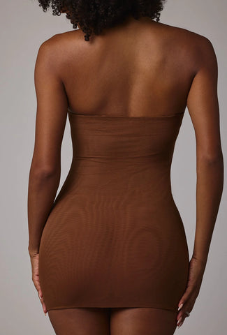 Soft Mesh Mini Slip Dress in Mocha
