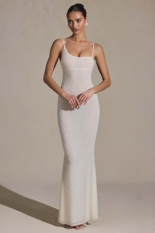 Embellished Backless Maxi Dress in White