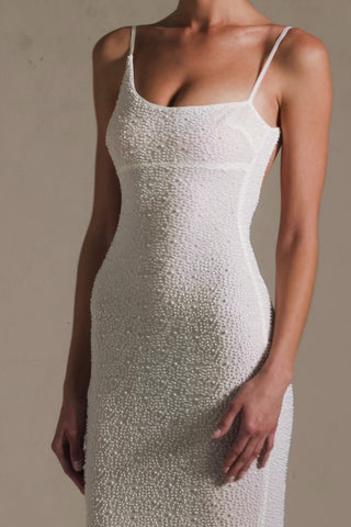 Embellished Backless Maxi Dress in White