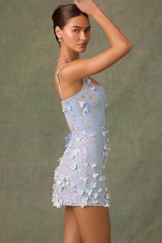 Embellished Corset Mini Dress in Sky Blue