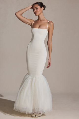 Tulle Hem Fishtail Gown in Ivory