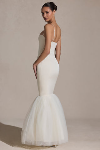 Tulle Hem Fishtail Gown in Ivory