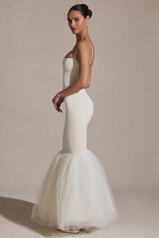 Tulle Hem Fishtail Gown in Ivory