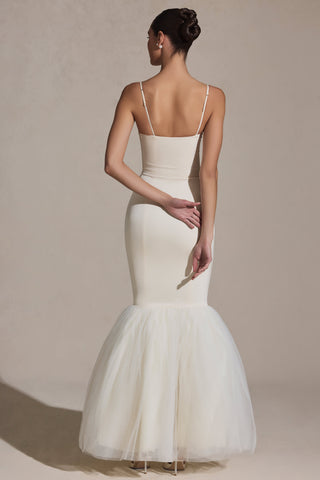 Tulle Hem Fishtail Gown in Ivory
