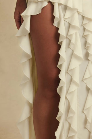 Ruffle-Trim Strapless Gown in Ivory