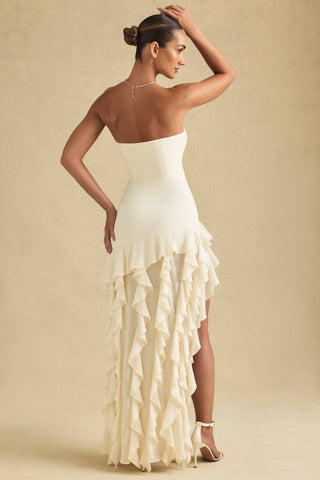 Ruffle-Trim Strapless Gown in Ivory