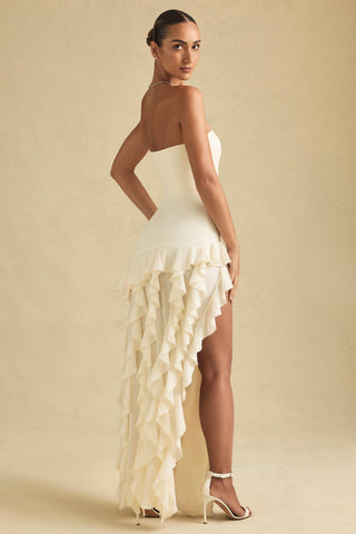 Ruffle-Trim Strapless Gown in Ivory