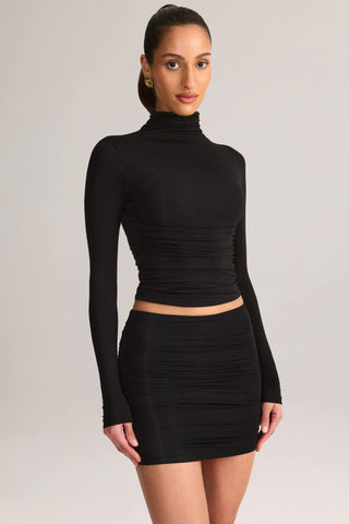 Modal Ruched Mid-Rise Mini Skirt in Black