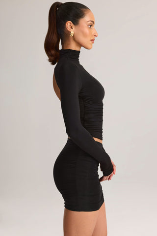 Modal Ruched Mid-Rise Mini Skirt in Black