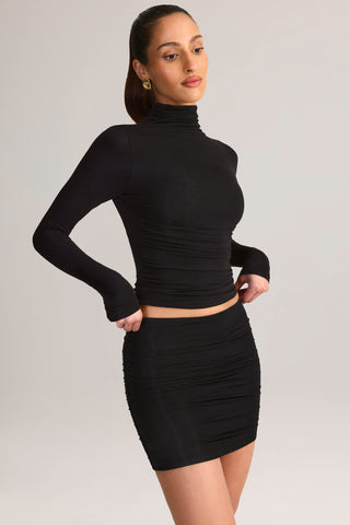 Modal Ruched Mid-Rise Mini Skirt in Black