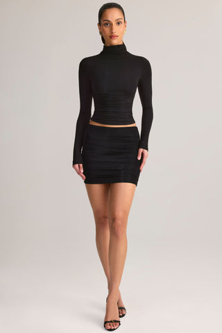 Modal Ruched Mid-Rise Mini Skirt in Black