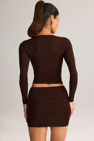 Modal Ruched Mid-Rise Mini Skirt in Chocolate Brown