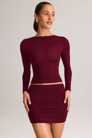 Modal Ruched Mid-Rise Mini Skirt in Wine Red