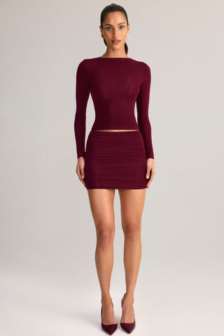Modal Ruched Long-Sleeve Top in Wine