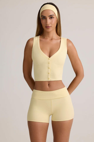 Modal Ribbed Mid-Rise Foldover Shorts in ButterCream Yellow