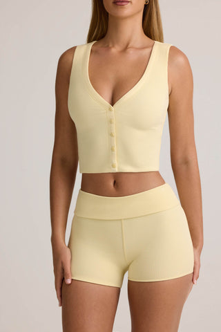 Modal Ribbed Mid-Rise Foldover Shorts in ButterCream Yellow