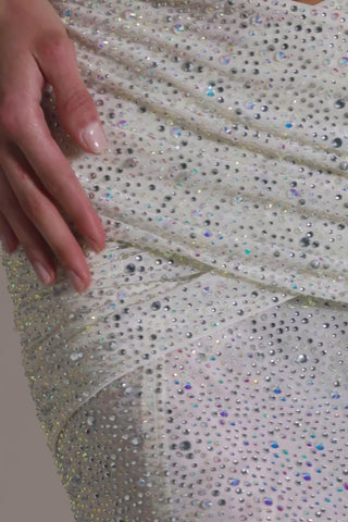 Embellished Ruched Maxi Skirt in White