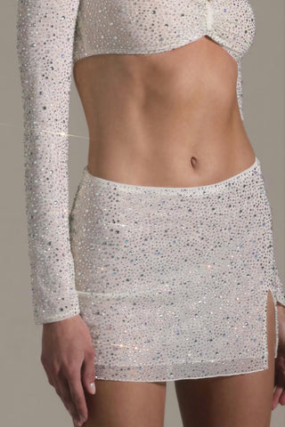 Embellished Micro Mini Skirt in White