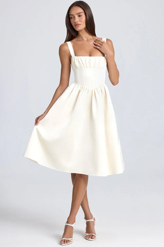 Draped Corset Midaxi Dress in Ivory