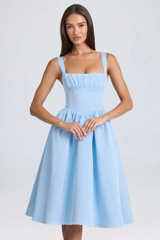 Draped Corset Midaxi Dress in Powder Blue