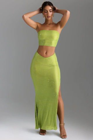 Embellished V-Waist Maxi Skirt in Pear Green