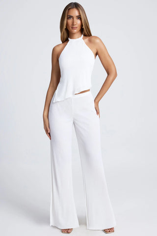 Open-Back Asymmetric Halterneck Top in White