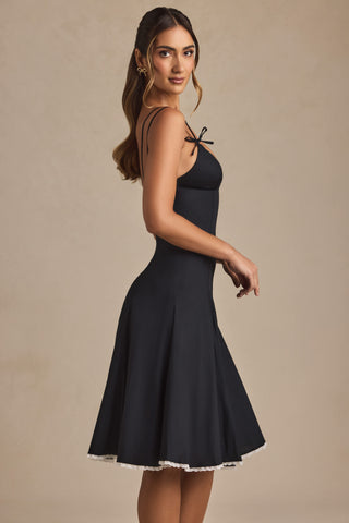 Bow-Detail A-Line Midi Dress in Black