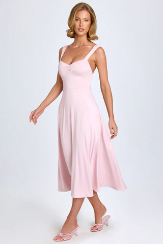 Sweetheart-Neck Ruched Midaxi Dress in Blush
