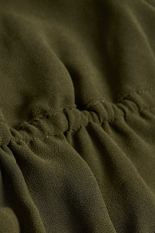 Cut-Out Semi-Sheer Ruched Halterneck Crop Top in Dark Khaki