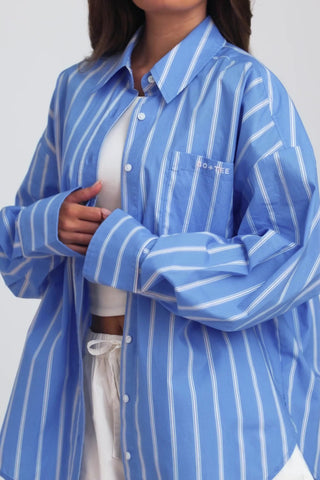 Cotton Poplin Stripe Oversized Shirt in Blue Stripe