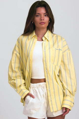 Cotton Poplin Stripe Oversized Shirt in Yellow Stripe