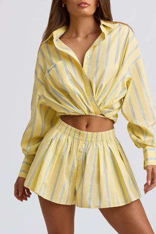 Cotton Poplin Stripe Multiway Cropped Shirt in Yellow Stripe