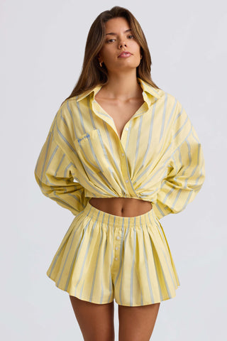Cotton Poplin Stripe Pleated Shorts in Yellow Stripe