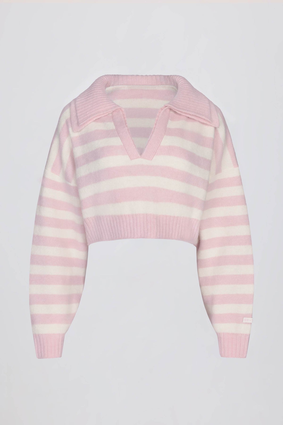 Soft Knit Layered Collar Cropped Jumper in Pink Stripe