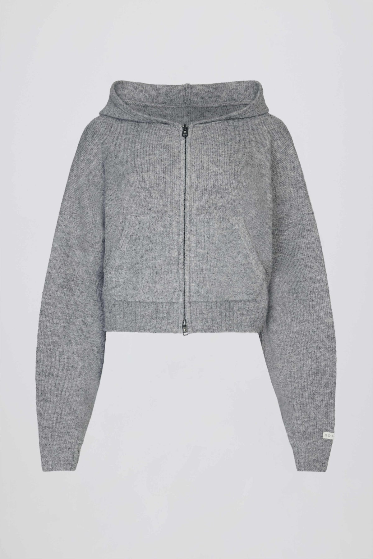 Soft Knit Zip-Up Cropped Hoodie in Grey