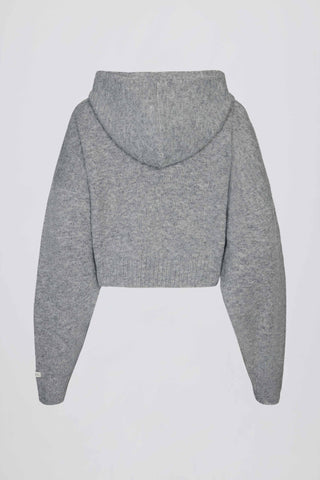Soft Knit Zip-Up Cropped Hoodie in Grey