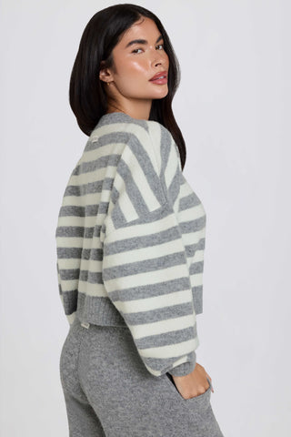 Soft Knit Stripe Cropped Cardigan in Grey Stripe